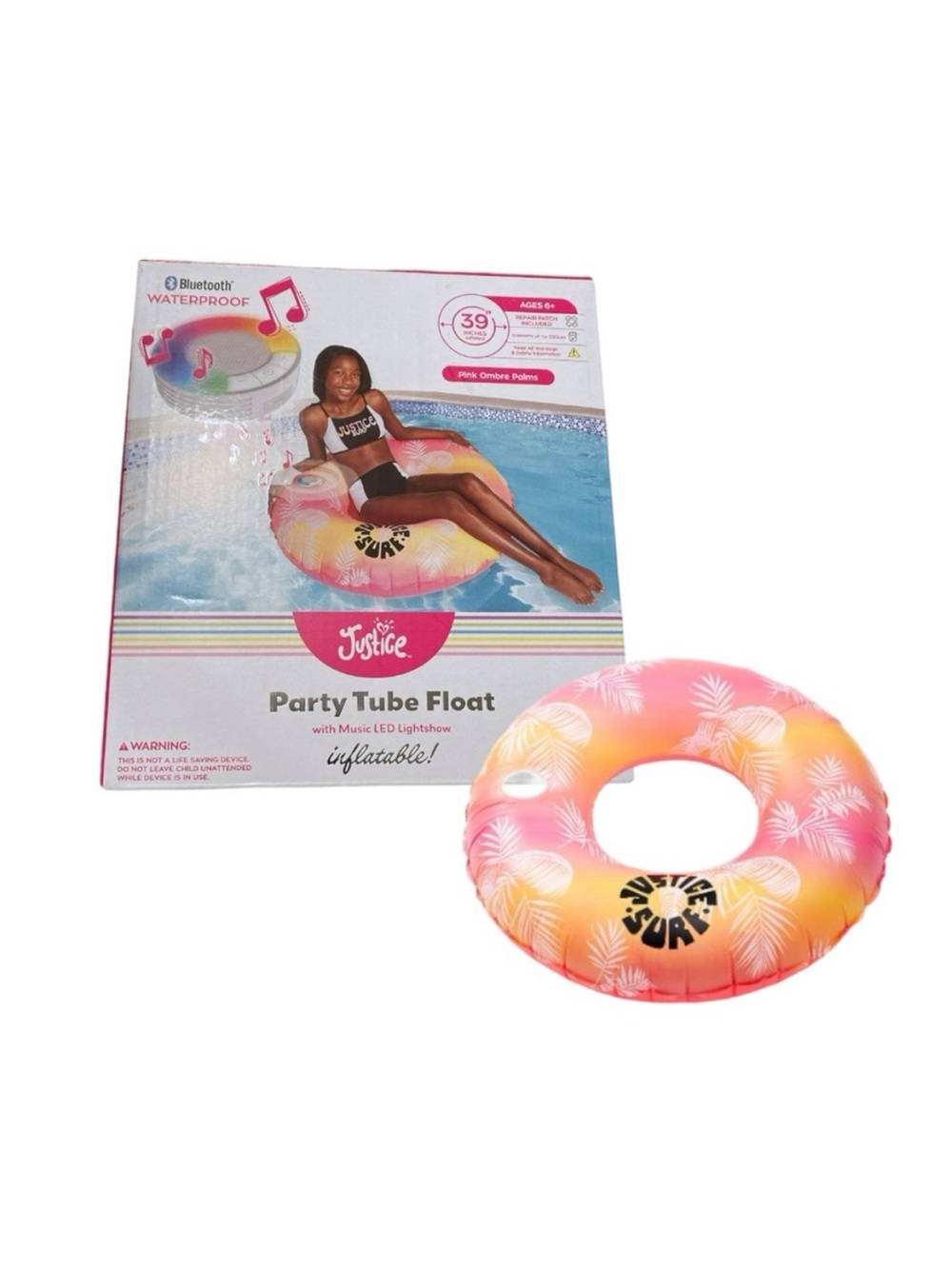 Justice Bluetooth Speaker Party Tube Inflatable Float With Lights